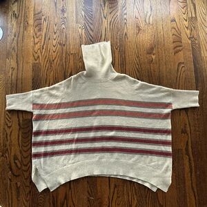 Striped Turtleneck Sweater - Cream and Red
